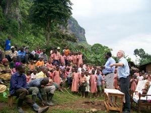 Teaching about dairy goats on Mount Elgon